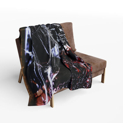Decorative and Warm Halloween Spooky Arctic Fleece Blanket draped over a sophisticated armchair, perfect for adding seasonal charm to your living space.
