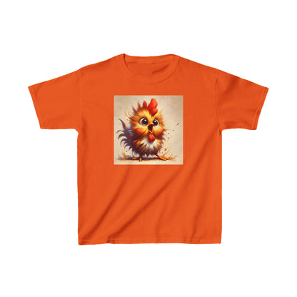 Child's Unisex Cartoon Bird Graphic Cotton Tee in radiant orange displaying an enchanting cartoon bird print, ideal for playful fashion statements.
