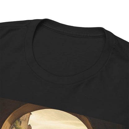 Close-up view of the black t-shirt's soft neckline, highlighting premium fabric quality and attention to detail in luxury apparel.