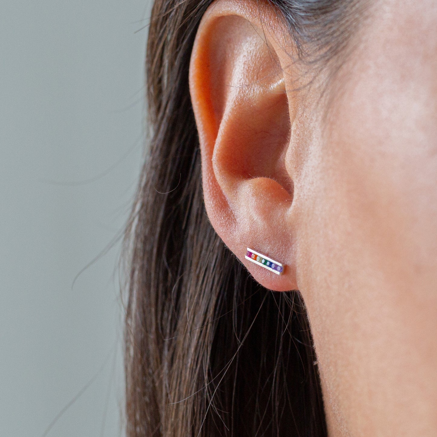 Cubic rainbow sterling silver stud earrings