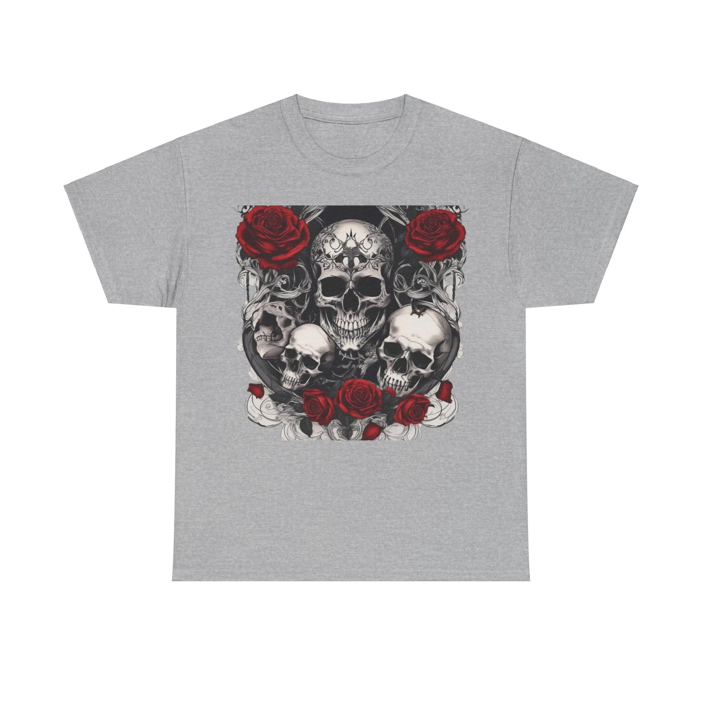 Skulls and Roses Cotton Tee, Unisex Graphic Shirt, 7 color choice