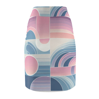 Close-up of the Celeste Rutherford Pastel Gradient Pencil Skirt detailing the luxurious fabric and harmonious gradient design, perfect for making a bold impression in modern fashion.