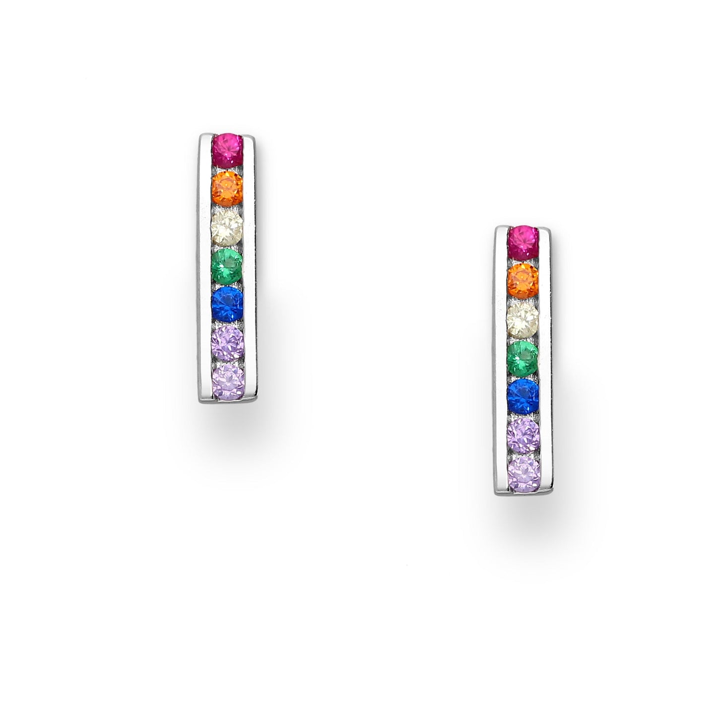 Cubic rainbow sterling silver stud earrings