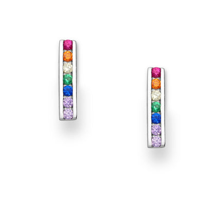 Cubic rainbow sterling silver stud earrings