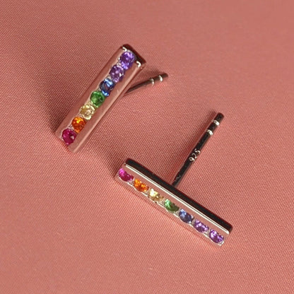 Cubic rainbow sterling silver stud earrings