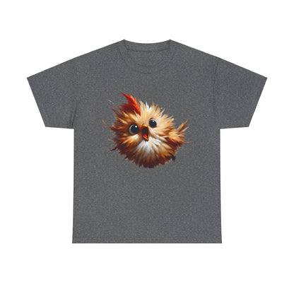 Explosive Joy Tee - Cartoon Bird Edition with a charming cartoon bird illustration on a heather grey unisex cotton tee, combining comfort and style.