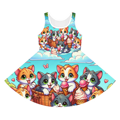 Penelope Sprout Girls' Summer Picnic Sundress featuring a playful kitten design, crafted by Dazzling Dreams Studio, showcasing luxurious softness and snug fit, perfect for summer outings.