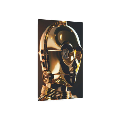 Profile perspective of the C3PO Star Wars Metal Art Poster, emphasizing the remarkable craftsmanship and metallic sheen, a sophisticated addition to any space.