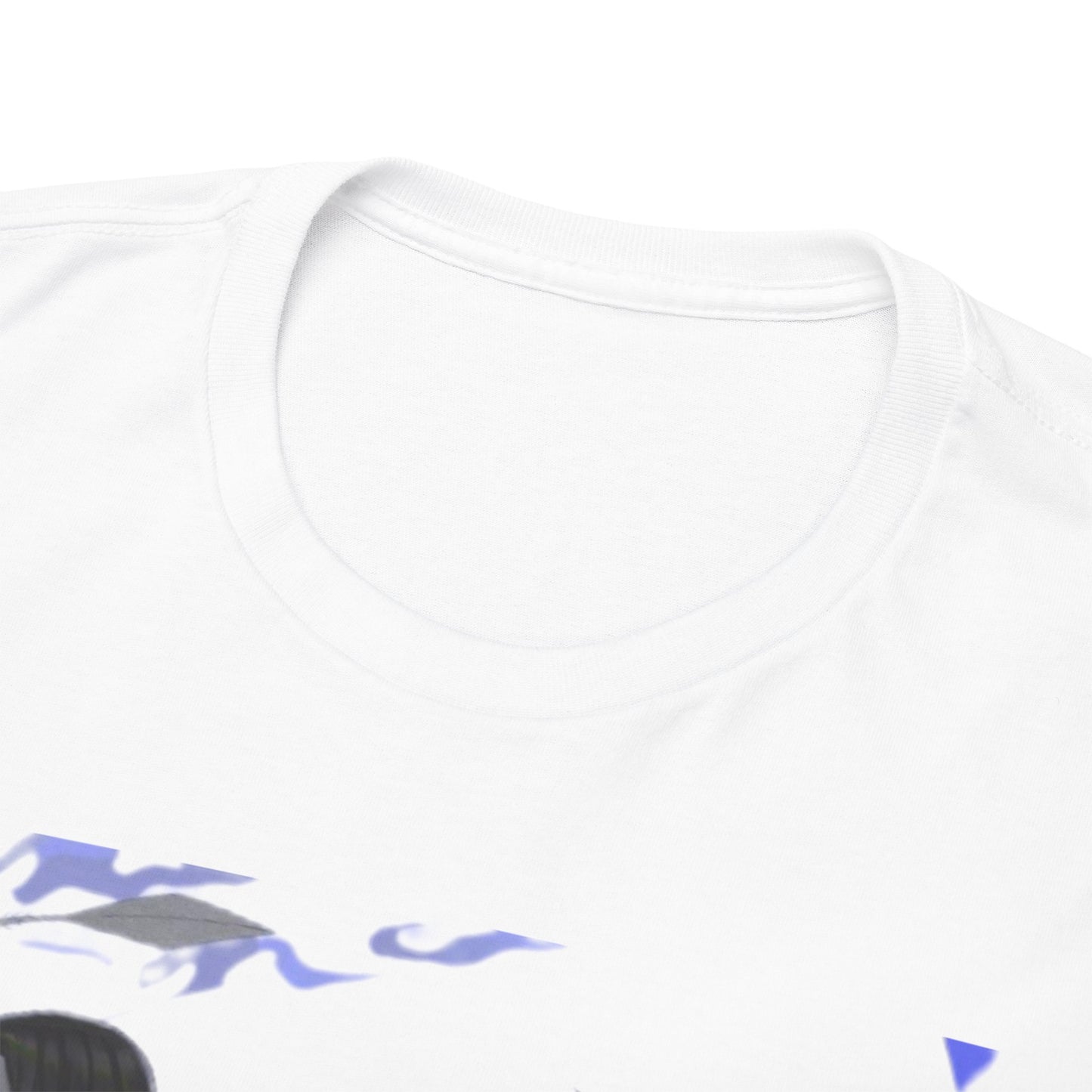 Close-up of the neckline of a premium white T-shirt featuring an elegant design suited for fans of Hunter x Hunter.
