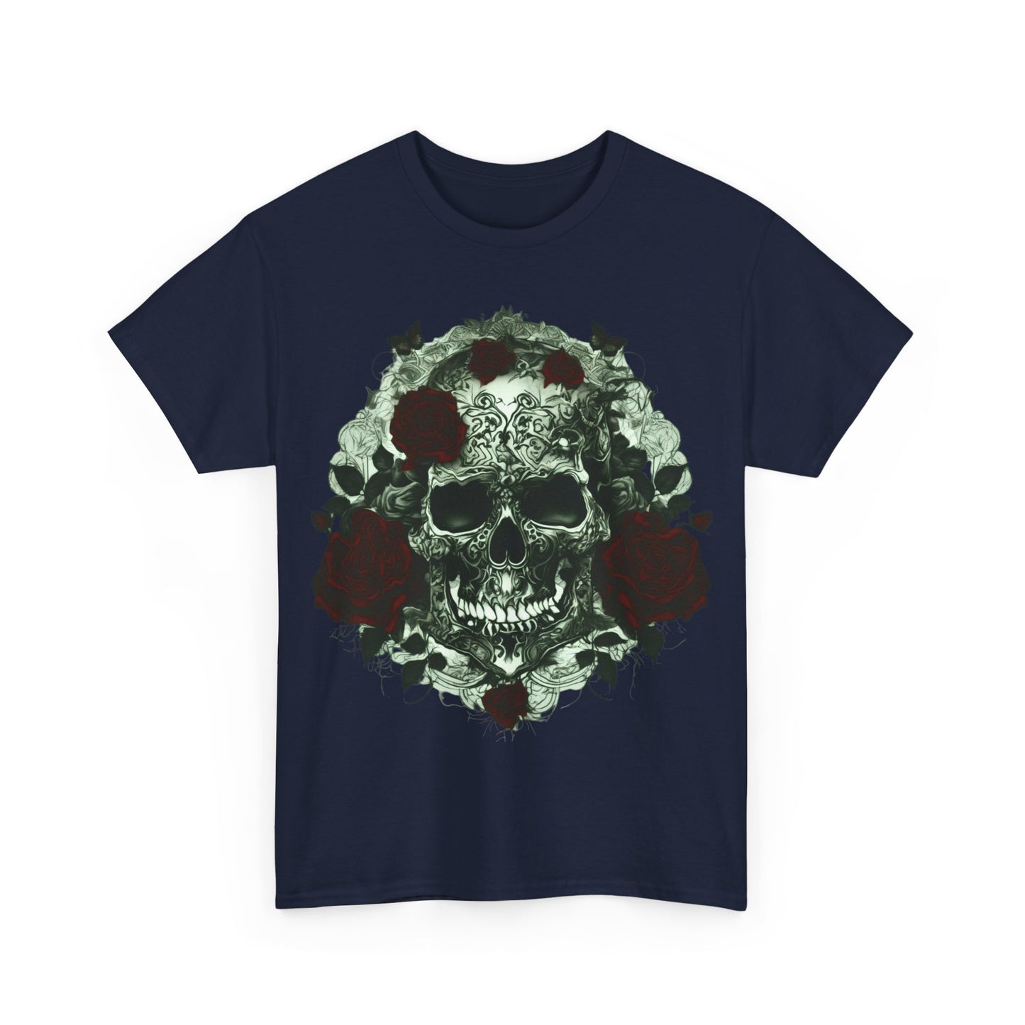 Skulls and Roses Cotton Tee, Unisex Graphic Shirt, 7 color choice