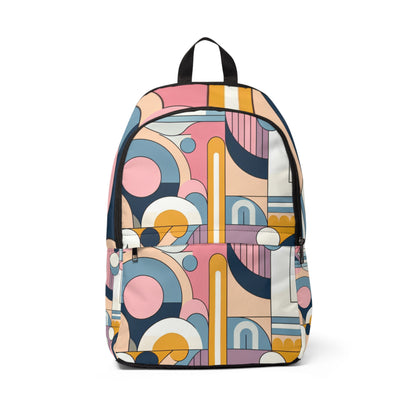 Elegant Modern Abstract Backpack by Dazzling Dreams Studio featuring a luxurious geometric design in pastel hues, ideal for art enthusiasts.