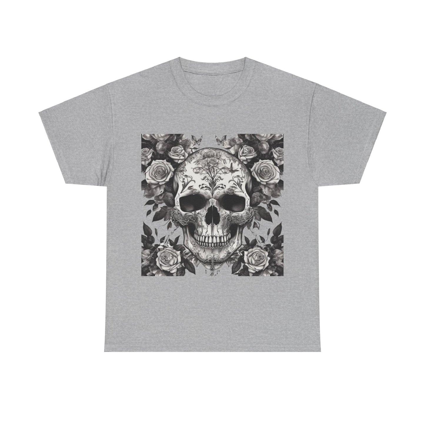 Skulls and Roses Cotton Tee, Unisex Graphic Shirt,