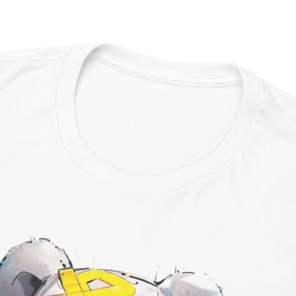 Close-up view of the neckline of a luxurious men's t-shirt featuring a stylized panda bear design.