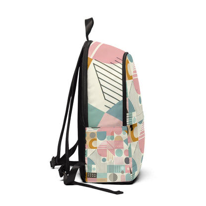 Functional and spacious backpack with a vibrant geometric design in pastel colours, perfectly crafted by Dazzling Dreams Studio for students and professionals seeking chic elegance.