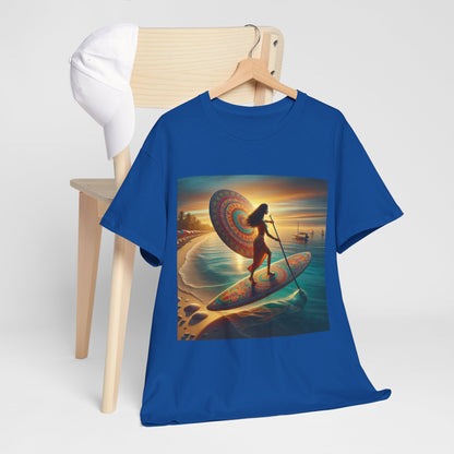 Stylish paddleboarding T-shirt from Dazzling Dreams Studio, showcasing a stunning graphic that embodies a love for nature.