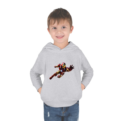 Young boy in Kids Unisex Iron Man in Flight Hoodie, grey colour, embodying superhero spirit with luxurious comfort.
