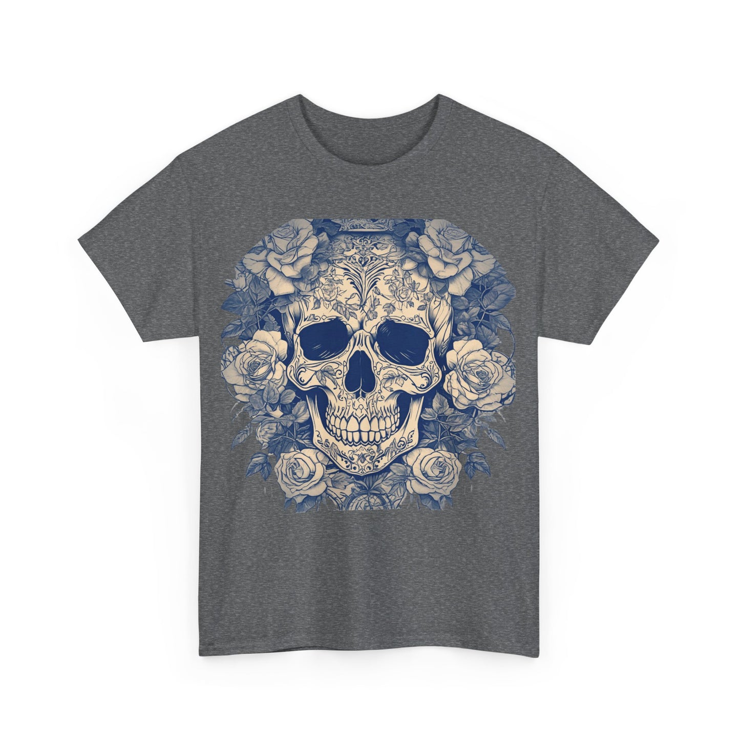 Skulls and Roses Cotton Tee, Unisex Graphic Shirt, 7 color choice