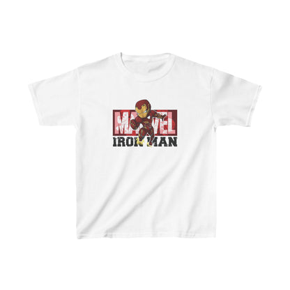 Unisex Kids Iron Man Movie Cotton T Shirt Tee featuring a lively Iron Man illustration on a white background, perfect for aspiring heroes.