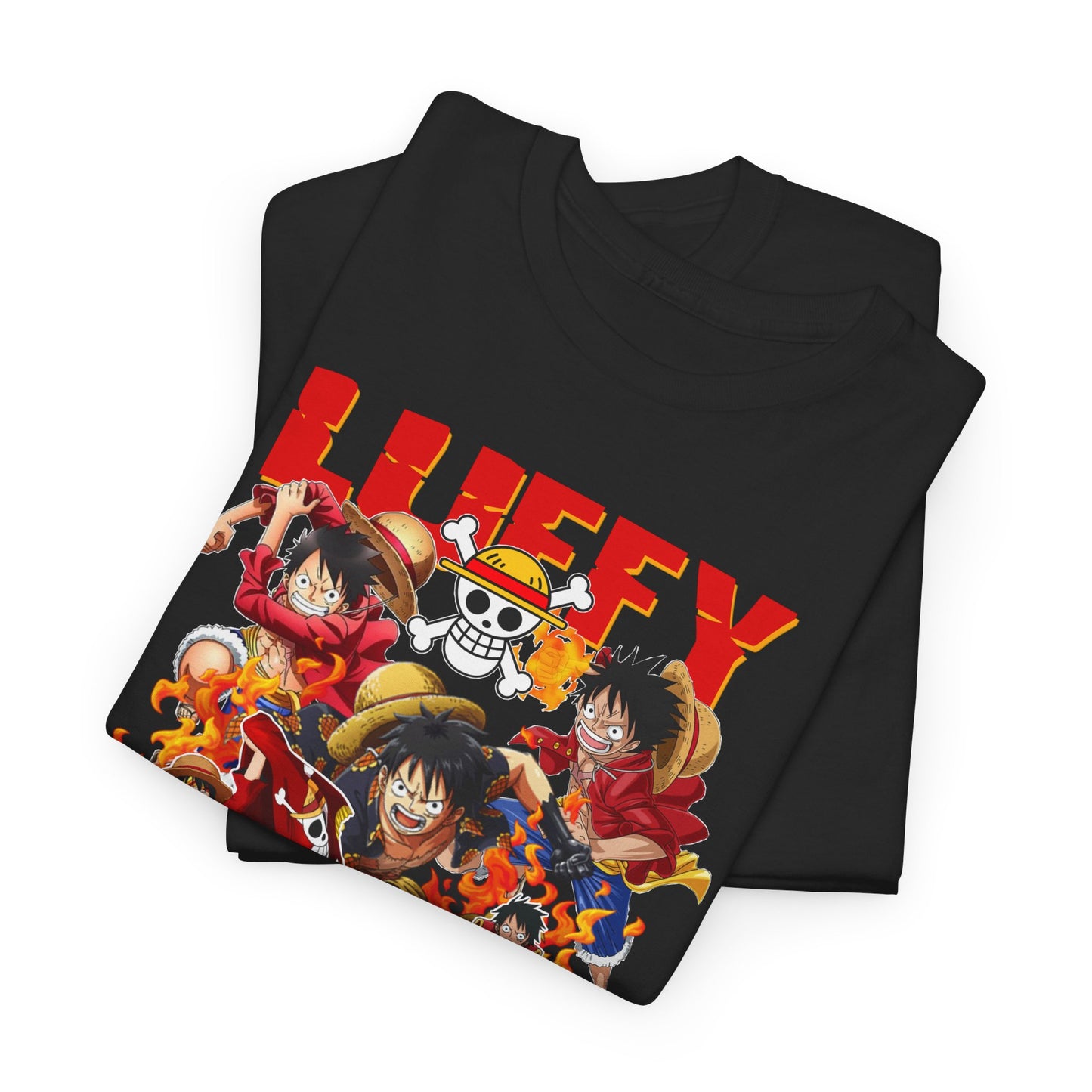Stacked luxury black t-shirts featuring vivid anime designs, perfect for stylish anime lovers who desire versatility in their clothing collection.