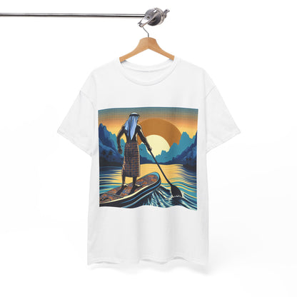 Model wearing the Delightful Paddle Board T-Shirt by Dazzling Dreams Studio, highlighting the relaxed fit and fashionable design suitable for various occasions.