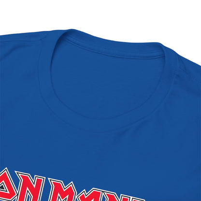 Close-up of the luxurious neckline of the Iron Mando Graphic Tee, crafted from high-quality fabric with a bold Mandalorian graphic.