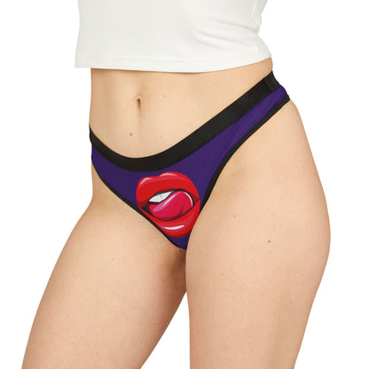 Side view of a glamorous women's thong displaying a playful red lip design, embodying sass and elegance for special celebrations.