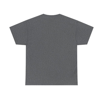 Back view of a sophisticated grey heather graphic t-shirt presenting the phrase 'In My Defence I Was Left Unsupervised', perfect for making a stylish statement.