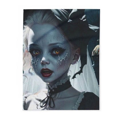 Luxurious Decorative and Warm Halloween Cute Arctic Fleece Blanket featuring a striking Halloween-themed design with a mystical character, perfect for adding seasonal elegance to your home.