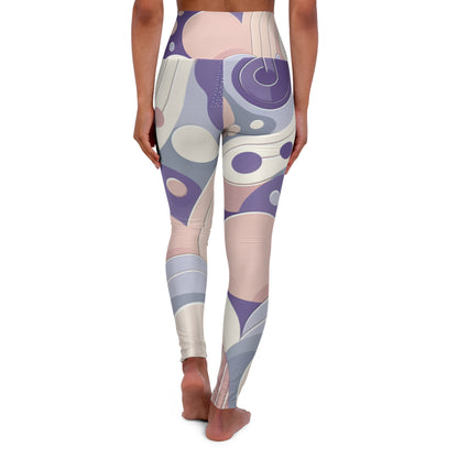 Trendy high-waisted pastel purple leggings featuring a unique bubble pattern from Dazzling Dreams Studio, perfect for elevating your workout and casual outfits.