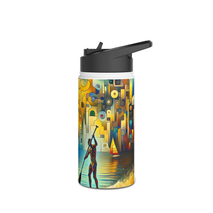 Fantasy Paddleboarding Stainless Steel Water Bottle illustrating an innovative design with rich colours, suitable for fashionable hydration during outdoor excursions.