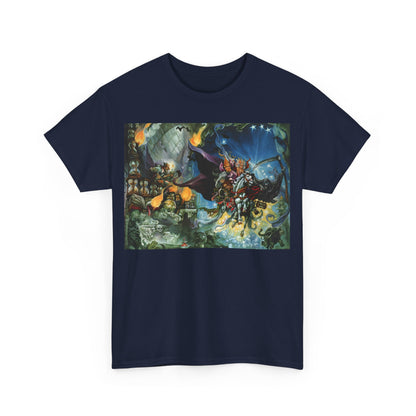 Discworld Mort Graphic Unisex T-Shirt displaying vibrant artwork, perfect for celebrating Terry Pratchett's literary universe.