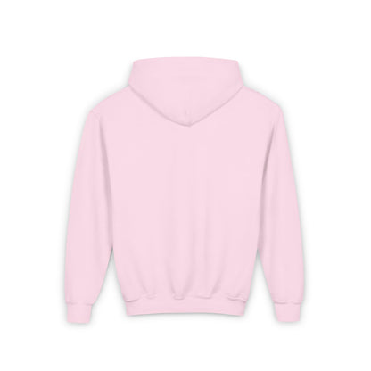 Back view of the Childs Wicked Movie Graphic Pullover Hoodie in a soft pink hue, showcasing its luxurious comfort and stylish design for kids and unisex youths.