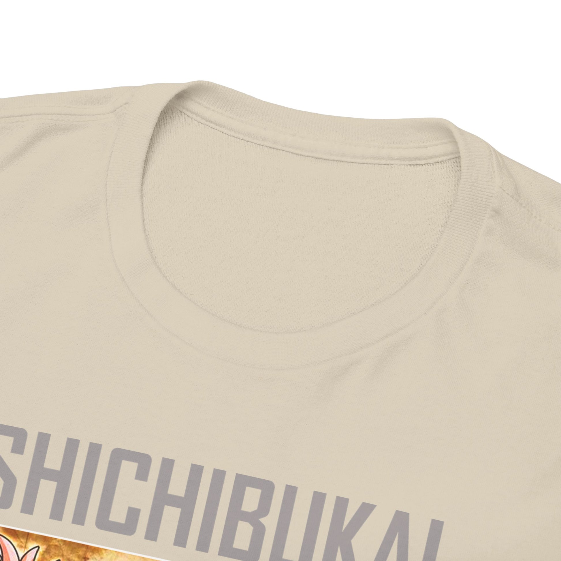 Close-up view of the luxurious neckline and fabric of the One Piece Shichibukai T-shirt, accentuating its high-quality craftsmanship.