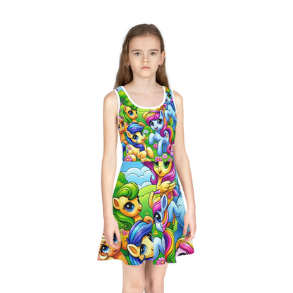 Isabella Lollipop Girls Sundress featuring a vibrant all-over pony print, designed for summer elegance by Dazzling Dreams Studio.