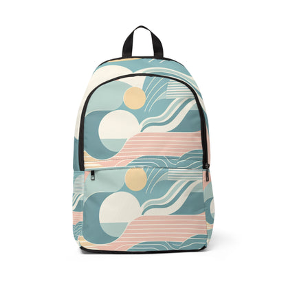 Elegant pastel backpack designed by Dazzling Dreams Studio, featuring a contemporary design in soft hues of blue, pink, green, and yellow, ideal for stylish daily use.