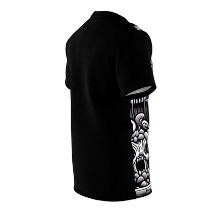 Artistic detail of the Unique HR Giger-Inspired Spooky Scribbles Tee by Dazzling Dreams Studio featuring a blend of whimsical and eerie elements perfect for art enthusiasts.