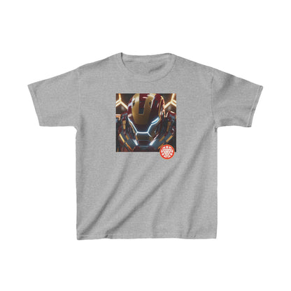 Kids Iron Man Heavy Cotton T-Shirt in grey showcasing exclusive Hulk graphics, designed for playful fashion.