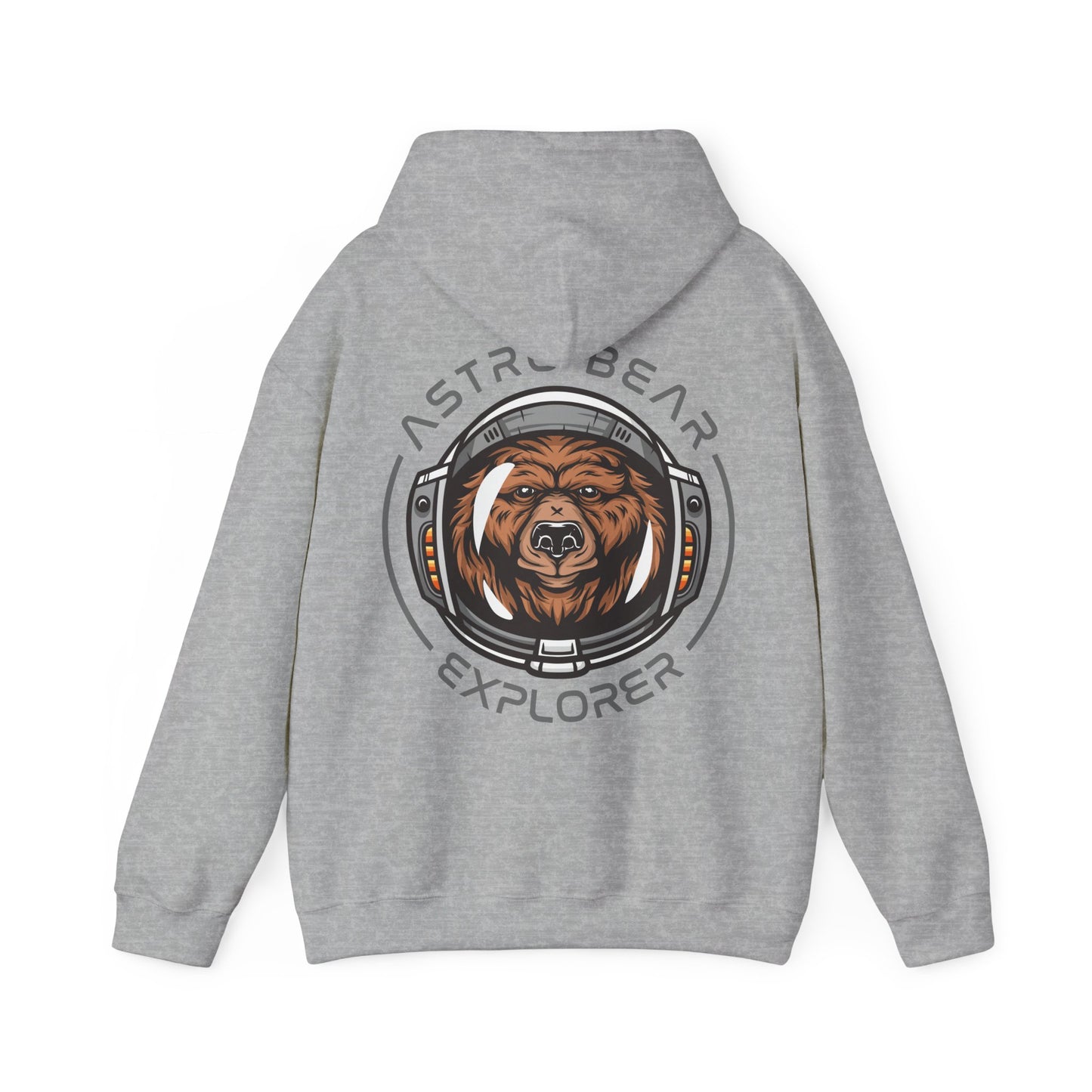 Elegant grey hoodie showcasing a captivating astronaut bear design on the back, perfect for discerning explorers and comfort enthusiasts.