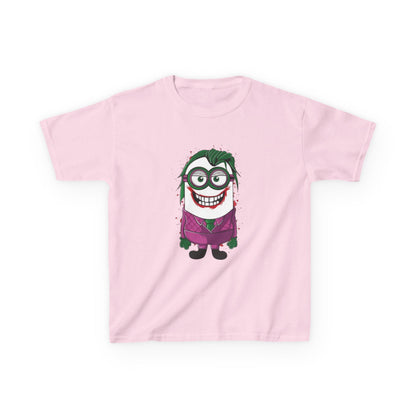 Minions Joker T-Shirt Kids featuring an adorable Minion in Joker attire, blending fun and quirky style, ideal for birthday gifts or casual wear. T Shirt, Funny, Minions.