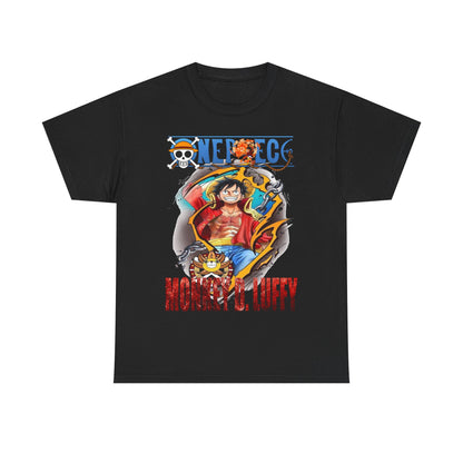 Refined Monkey D. Luffy T-Shirt in classic black, showcasing an eye-catching graphic of the iconic character, embodying adventure and luxury for fans.