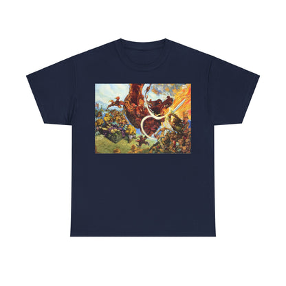 Discworld Guards! Guards! Graphic Unisex T Shirt Tee in deep navy, showcasing a detailed artwork inspired by Terry Pratchett’s fantasy universe.