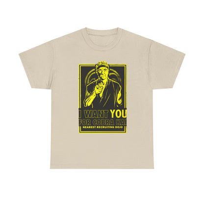 Stylish unisex graphic T-shirt featuring an 'I Want You for Cobra Kai' design, capturing the spirit of martial arts and nostalgia.