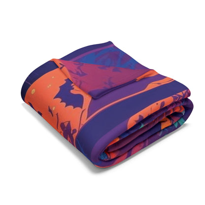 Decorative and Warm Halloween Spooky Arctic Fleece Blanket elegantly folded, featuring vibrant Halloween designs, perfect for adding a luxurious touch to your seasonal décor.
