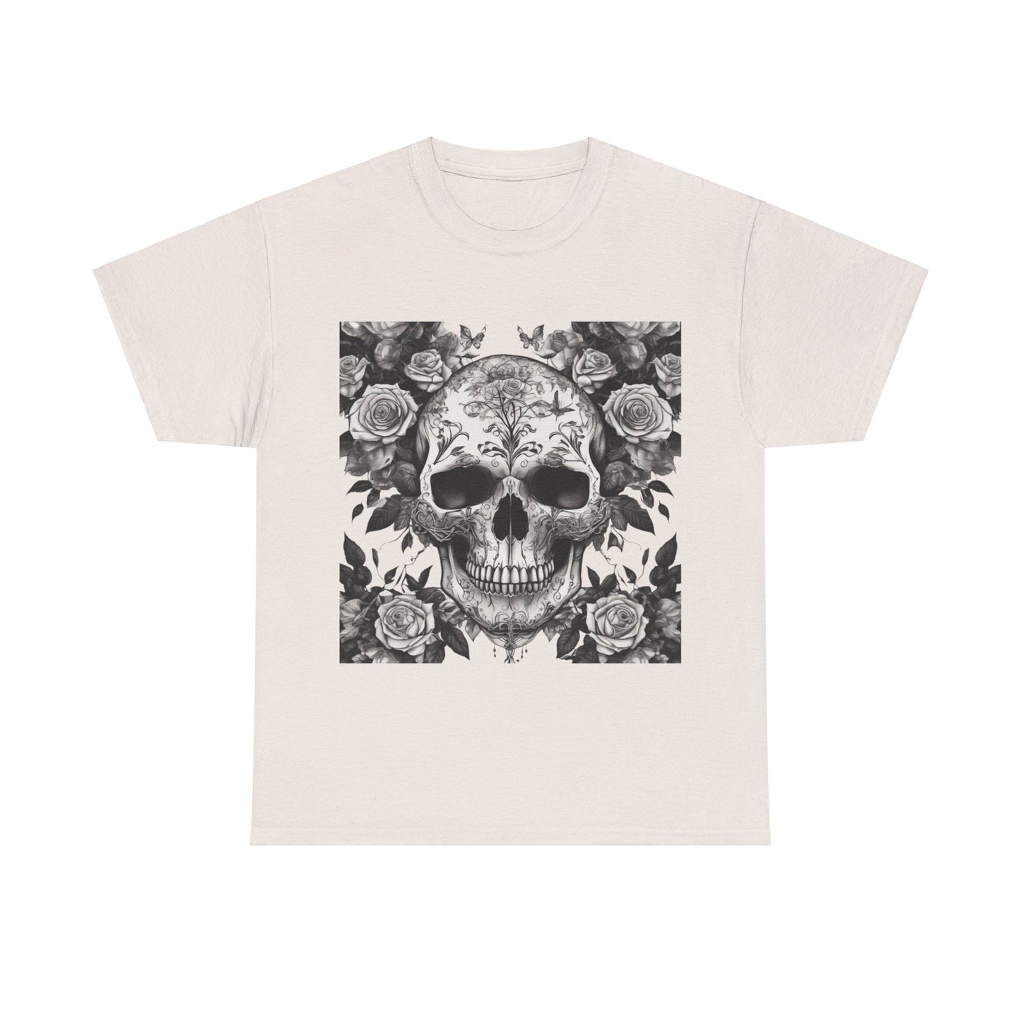 Skulls and Roses Cotton Tee, Unisex Graphic Shirt,