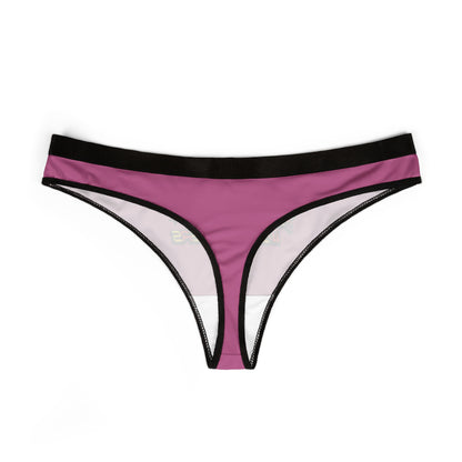 Sleek pink thong underwear with a flattering black waistband, designed for comfort and style in high-quality lingerie.