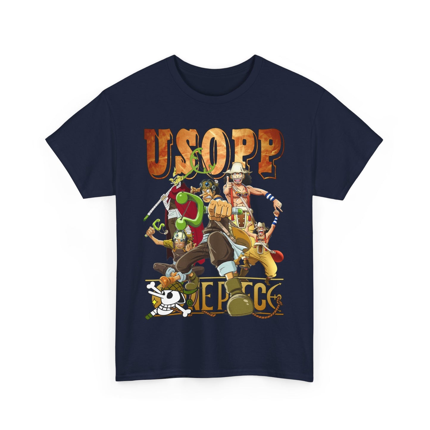 Vibrant Usopp t-shirt featuring iconic anime characters, an exquisite design that captures the essence of adventure and style.