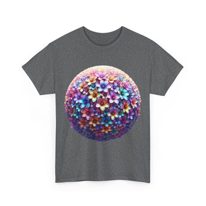 Iridescent Floral Sphere Unisex Cotton Tee Graphic T-Shirt - front view showcasing a vibrant floral sphere design, perfect for stylish outfits.