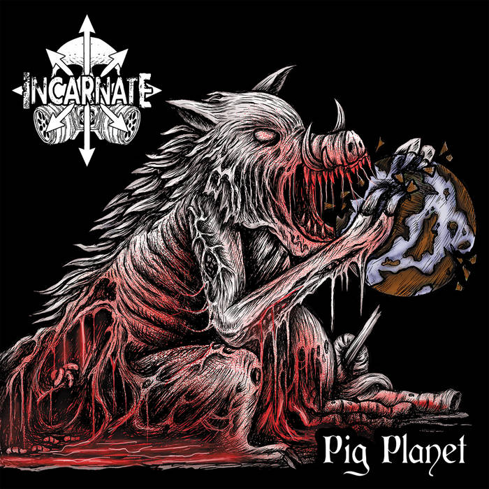 Incarnate's Pig Planet CD album art, an exceptional creation from Rancid Offal Records, representing the unique grindcore genre with artistic flair and captivating visuals.