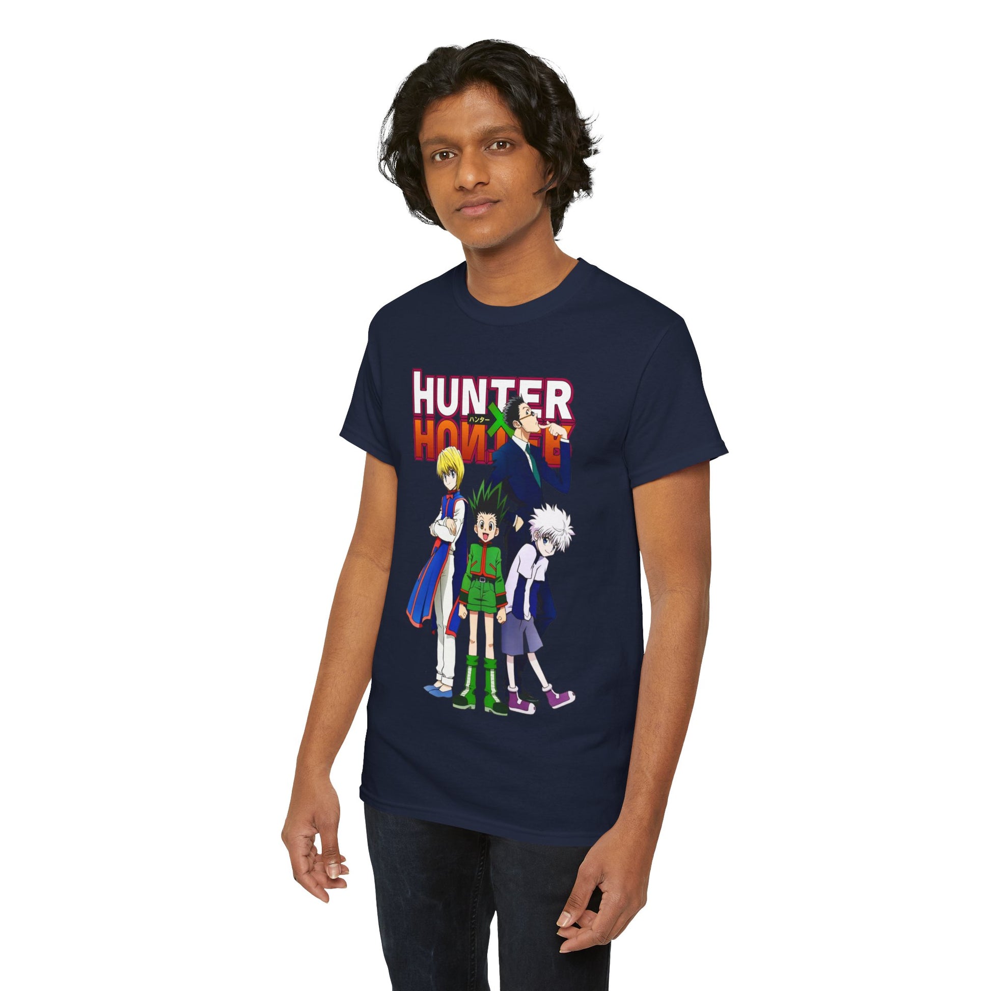 Luxurious Hunter x Hunter elite T-shirt featuring a vibrant illustration of iconic characters, perfect for anime enthusiasts and stylish fans.