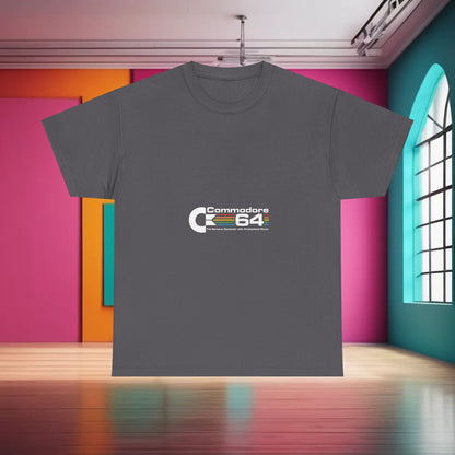 Commodore 64 Retro Christmas Graphic T-Shirt with a modern aesthetic, presented in a lively artistic environment, perfect for showcasing your passion for retro gaming.